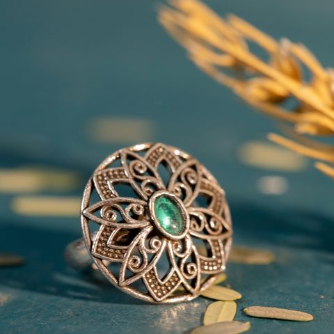 Beautiful Oxidized Silver Stone Round Ring