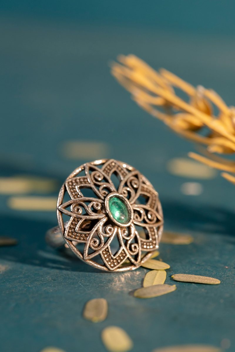 Beautiful Oxidized Silver Stone Round Ring