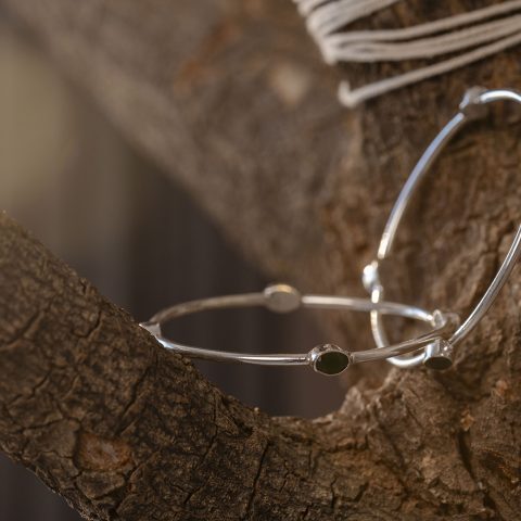 Daily Wear Sterling Silver Bangle with Oval Multicolour Stones