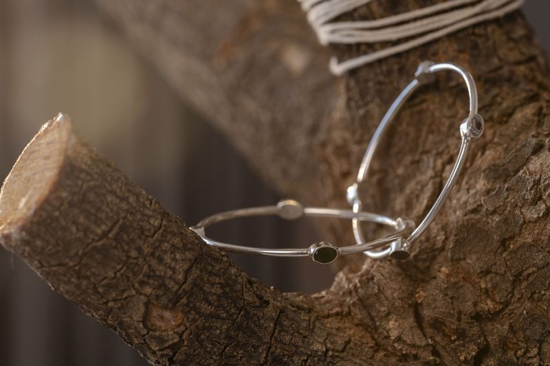 Daily Wear Sterling Silver Bangle with Oval Multicolour Stones