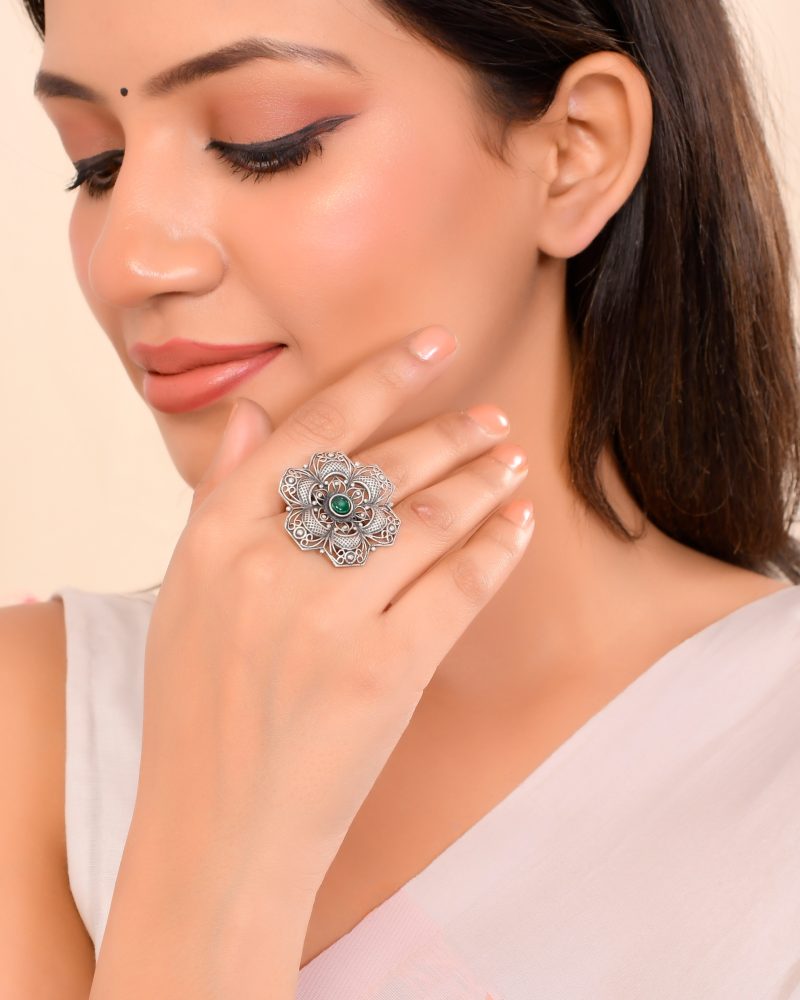 Beautiful Oxidized Silver Stone Ring