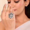 Traditional cultural flower design sterling silver adjustable ring