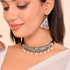 Silver Pearl Drop Hasli With Earrings Set