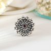 Western style Oxidised Silver Round Red Stone Ring